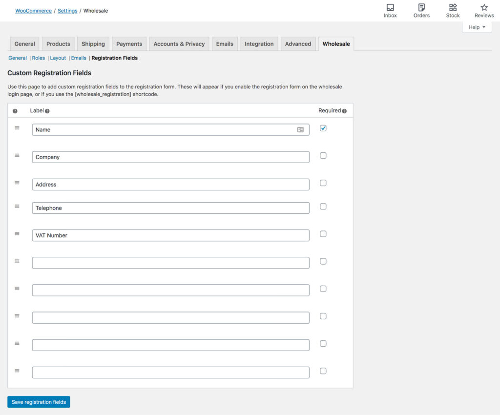 WooCommerce Wholesale Pro by Barn2 – registration form fields
