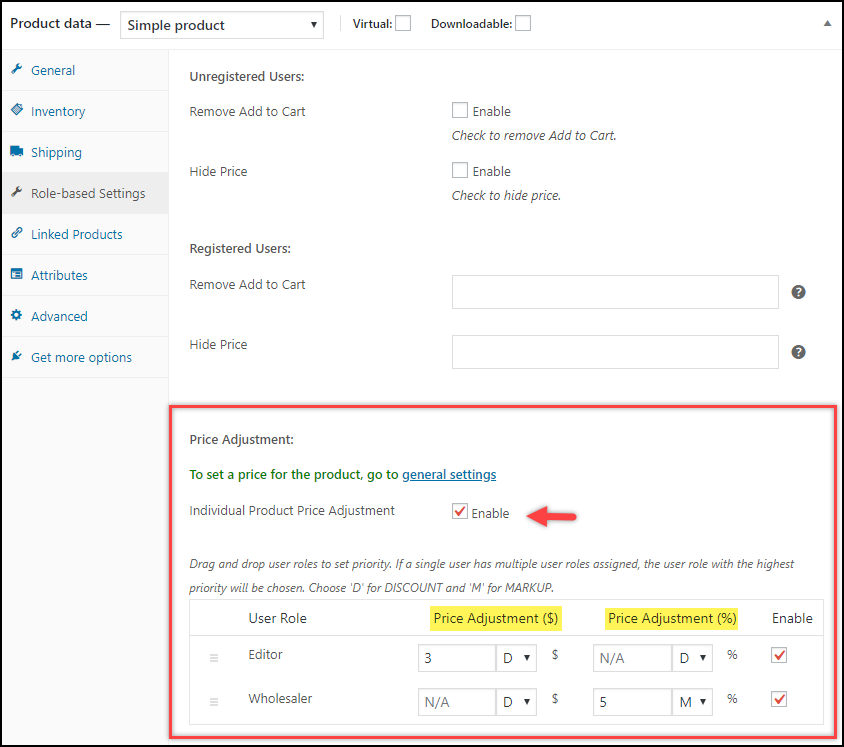 ELEX WooCommerce Role Based Pricing – product-level pricing