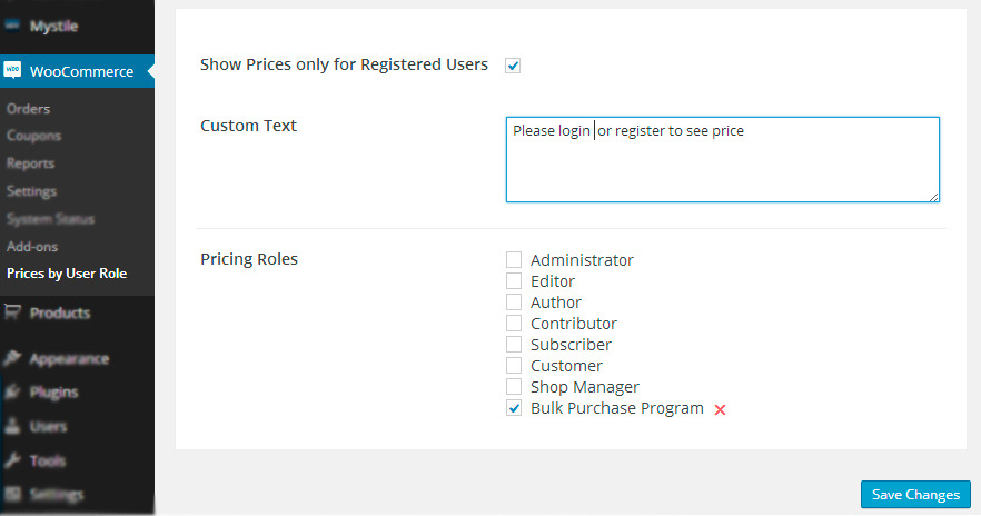 Prices By User Role by Festi-Team – general settings