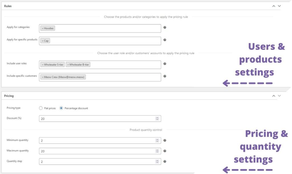 Role & Customer Based Pricing by Meow Crew – pricing and quantity settings