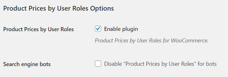 Product Prices by User Roles by Tyche – general tab