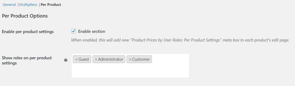 Product Prices by User Roles by Tyche – per-product settings