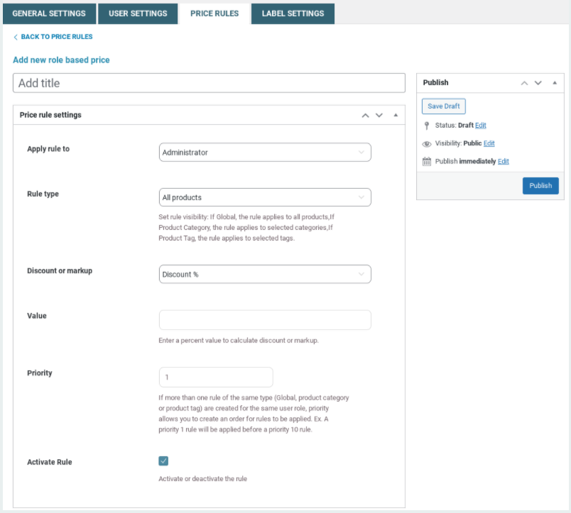 YITH WooCommerce Role Based Prices – price adjustment options