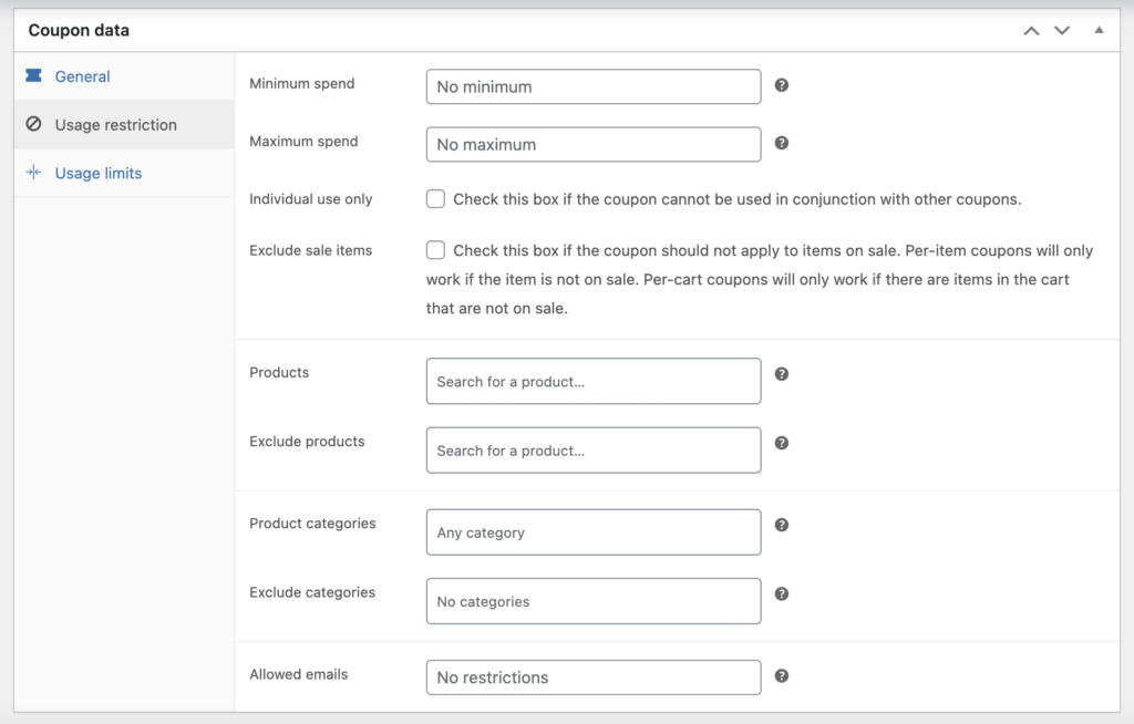 Coupon usage restriction settings