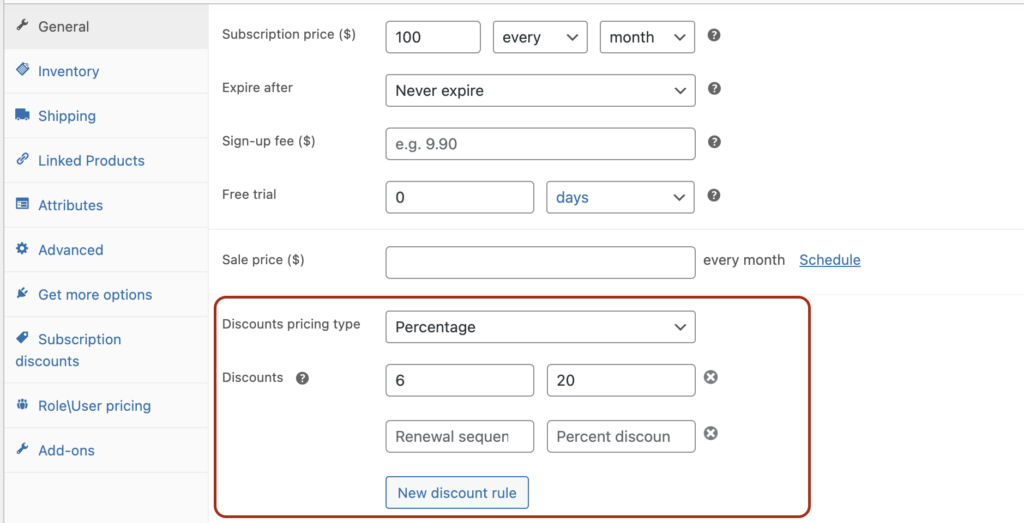 Discount sequence starting from the sixth renewal