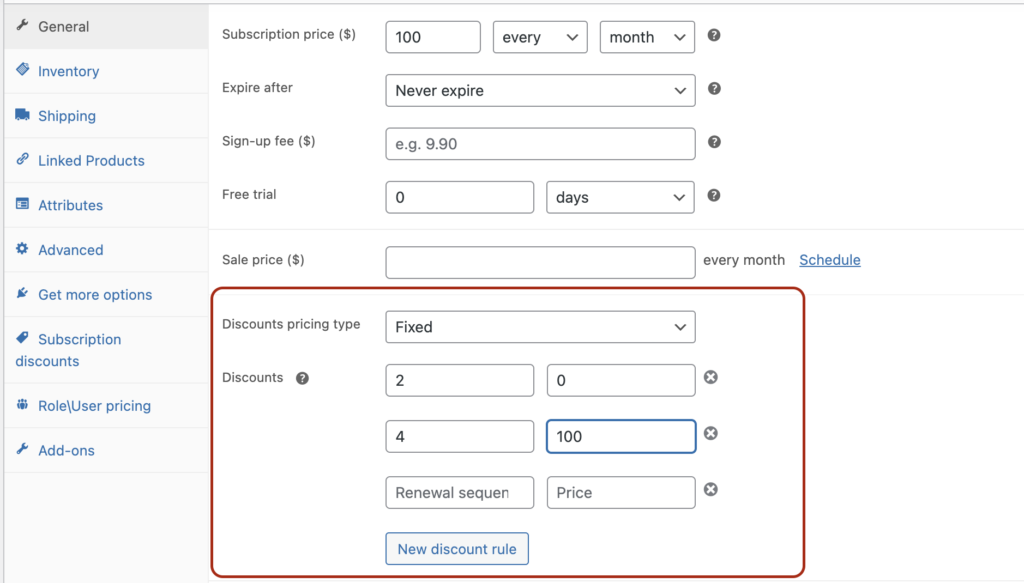 Discount sequence with two free renewal periods