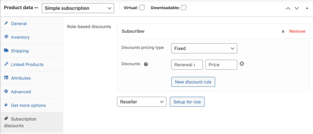 Setting up role-based subscription discounts