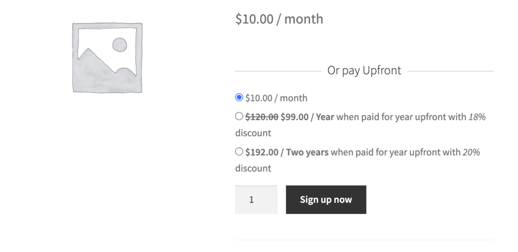Prepaid plan interface options on the product page