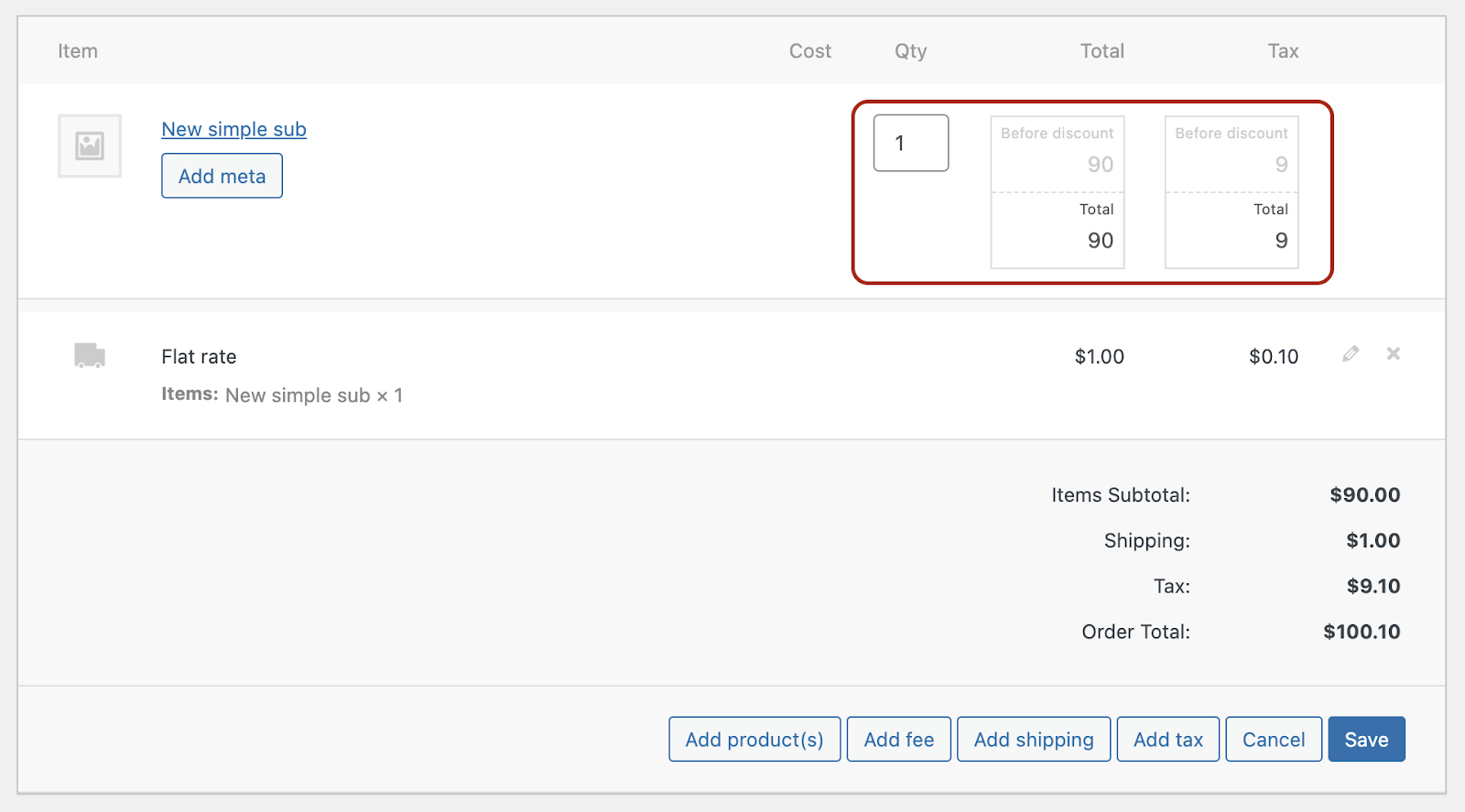 Editing a line item on an active subscription