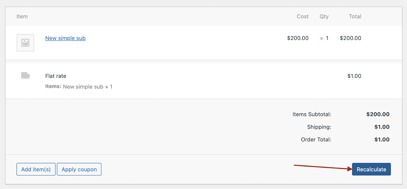 Recalculating subscription totals