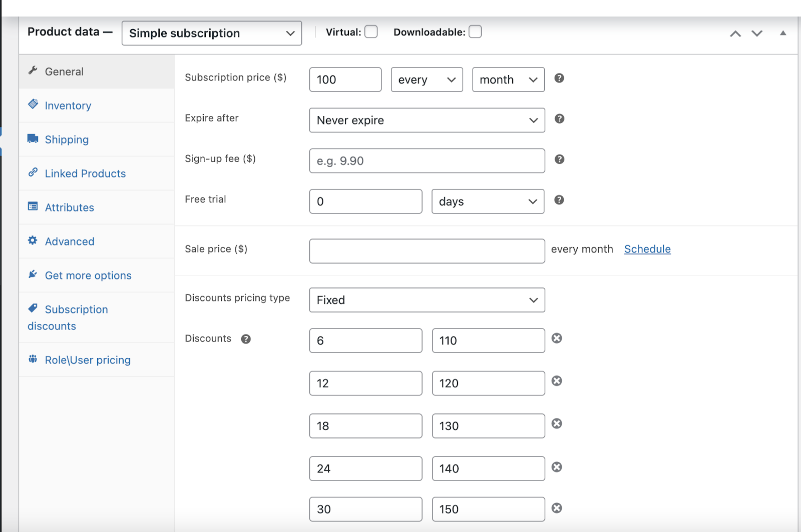 Discount sequence increasing the price by $10 every six months