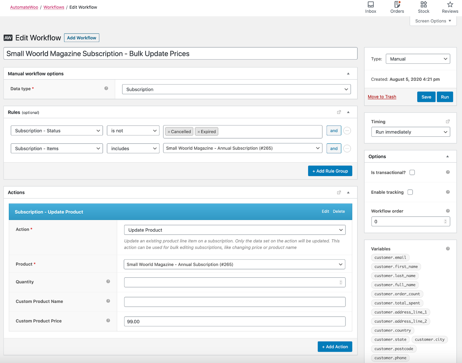 Choosing a trigger for the price update workflow