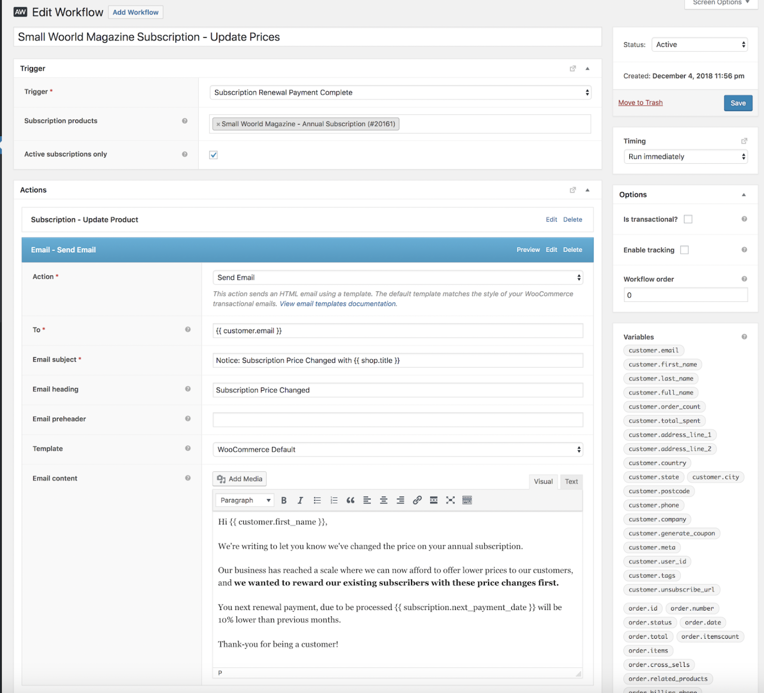AutomateWoo email notifying subscribers about the price change