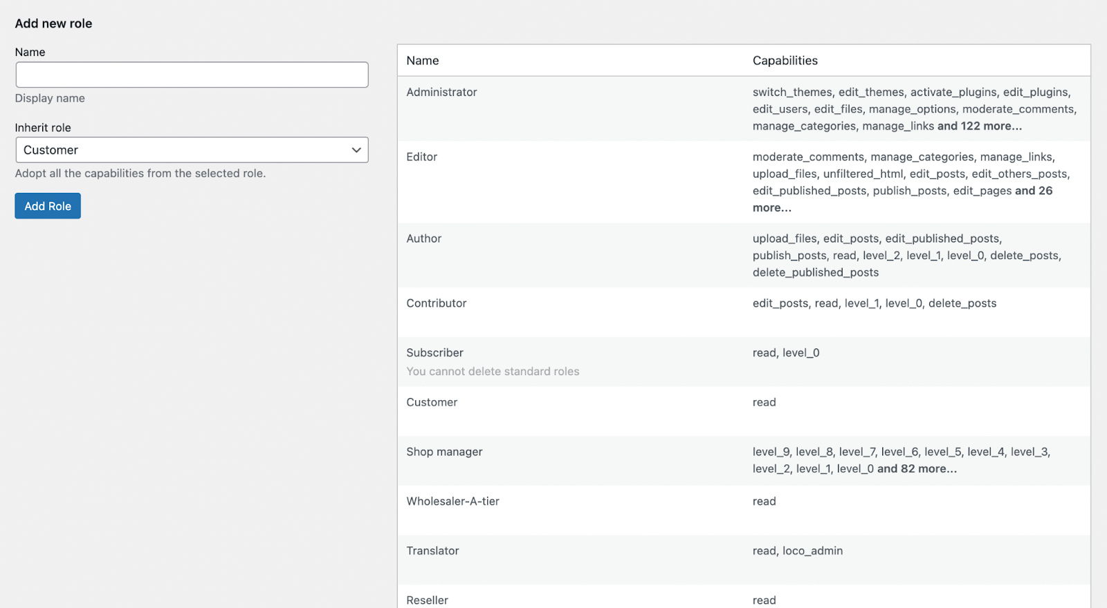Adding a custom user role in the Roles Management tool