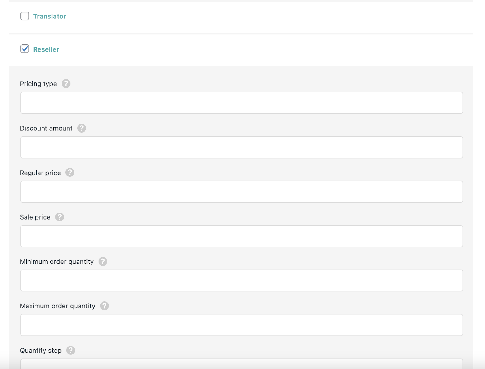 Selecting the roles for which to import pricing rules