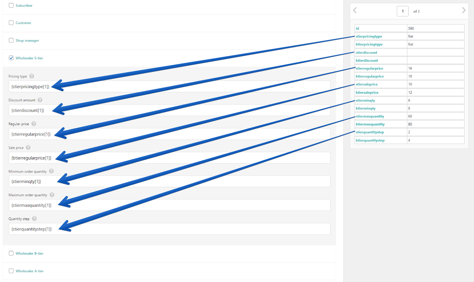 Dragging CSV columns into the role-based pricing fields