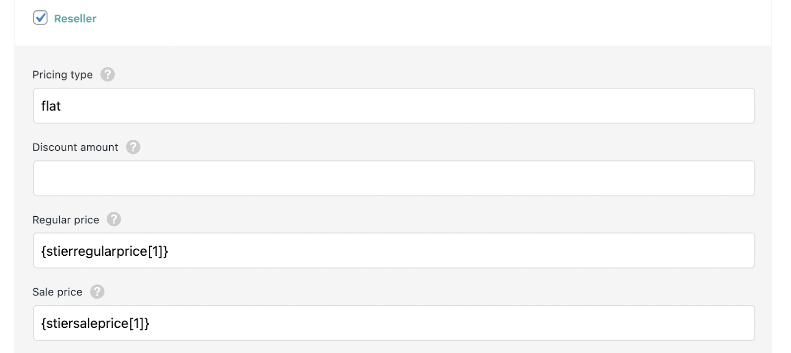 Typing the pricing type directly into the field