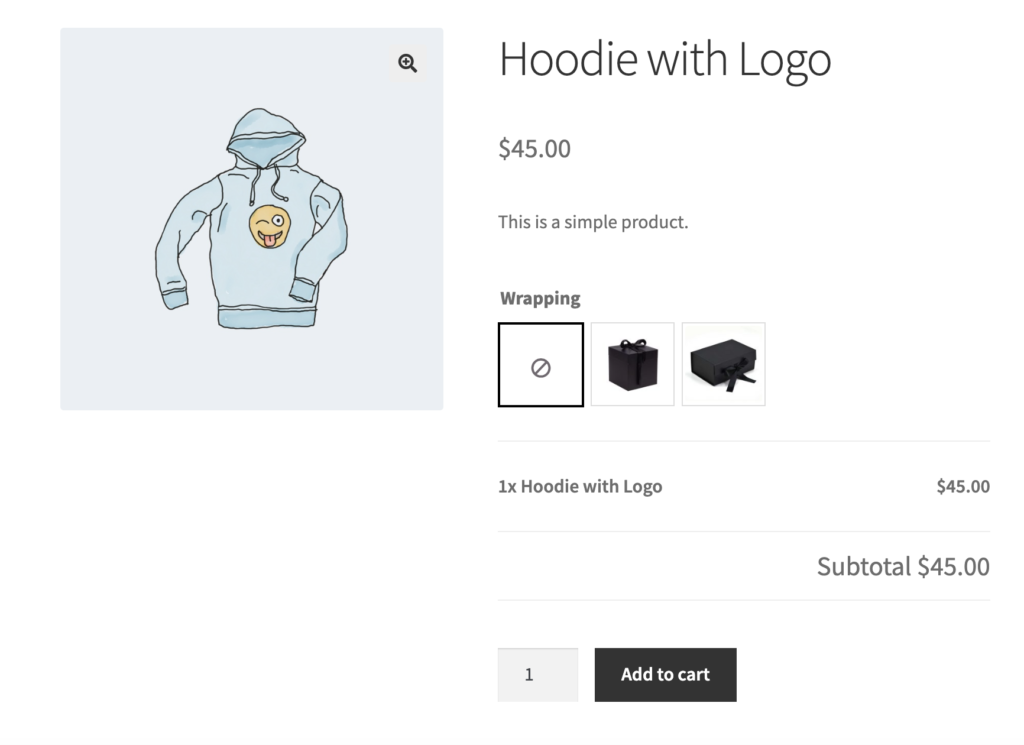Product add-on field with wrapping options
