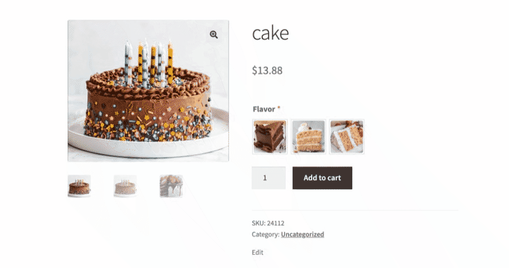 Cake customization options changing based on flavor and occasion