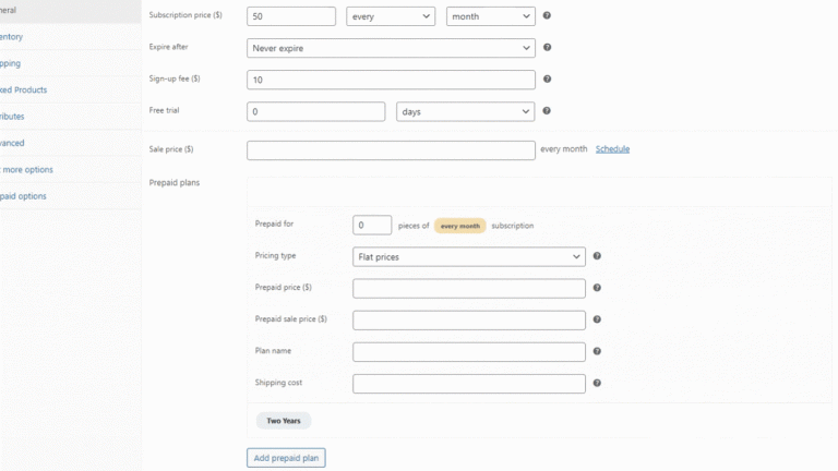 Prepaid plans on the product page