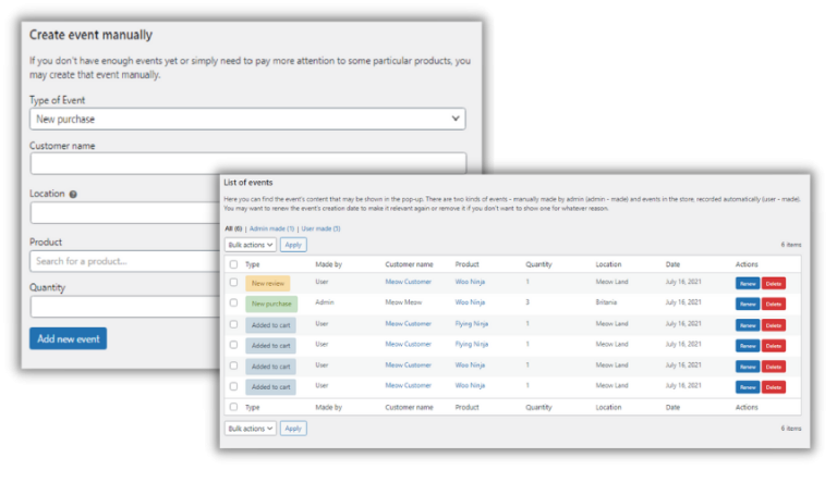 Manually created (external) events