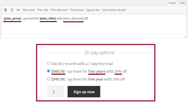 Customizable pricing string template