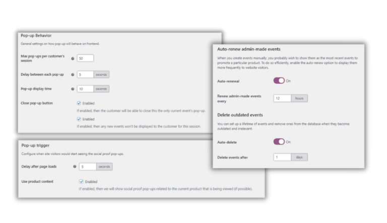 Popup and event display conditions