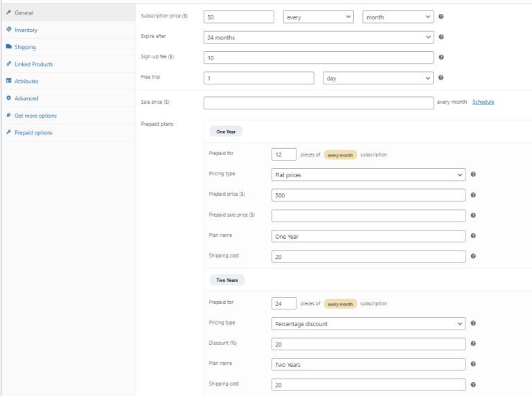 Prepaid sequence in the admin subscription view