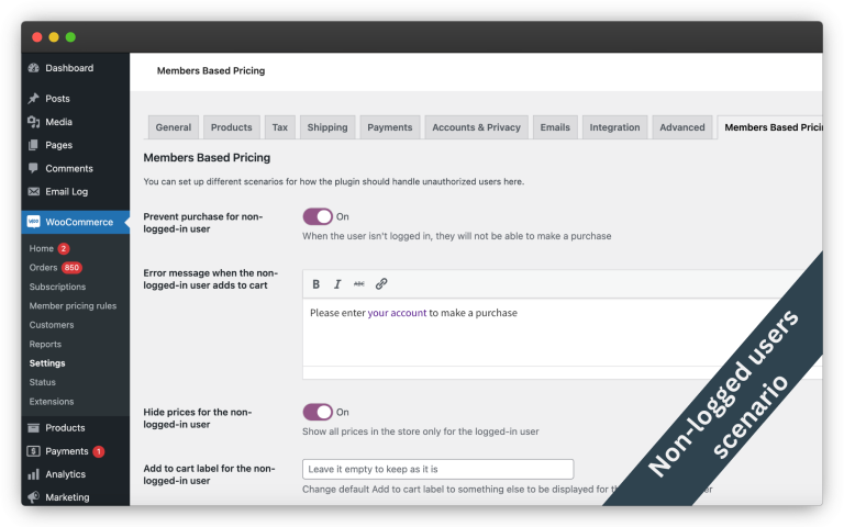 General settings of price display