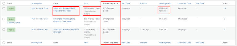 Subscription status in the user account