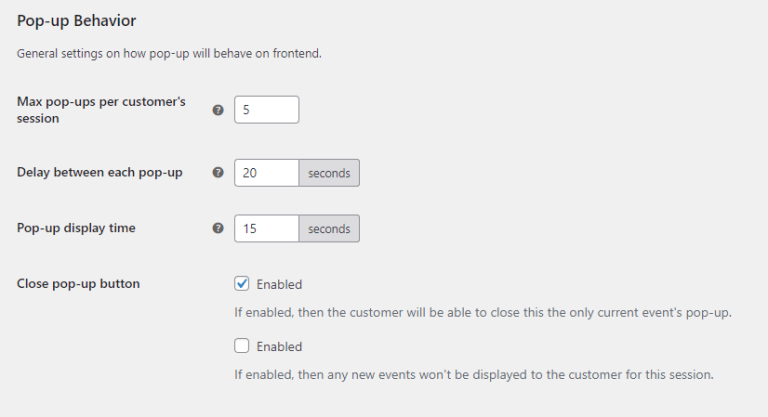 Popup behavior settings