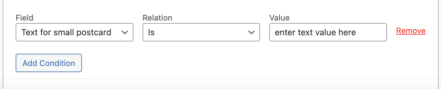 Exact text value for Is / Is not conditions