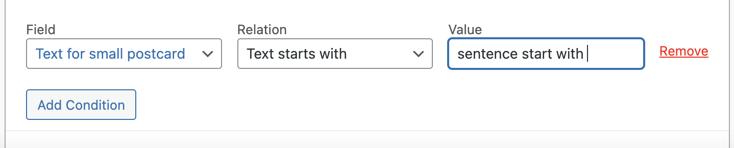 Text starts with / ends with conditions
