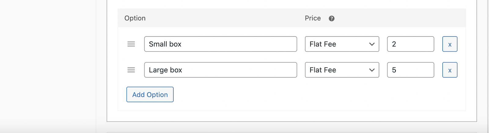 Package size options: small and large box