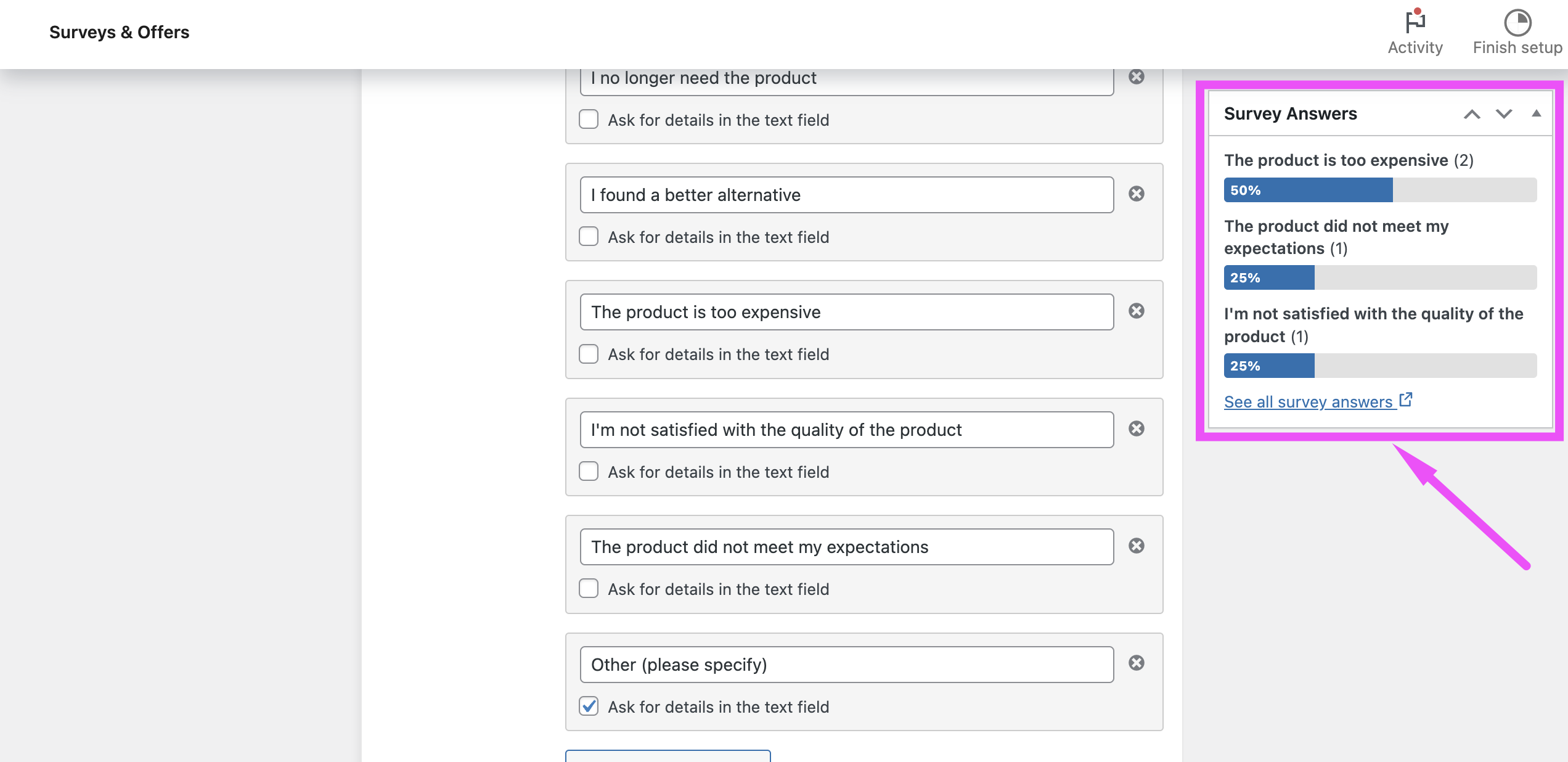 Top cancellation reasons for a survey