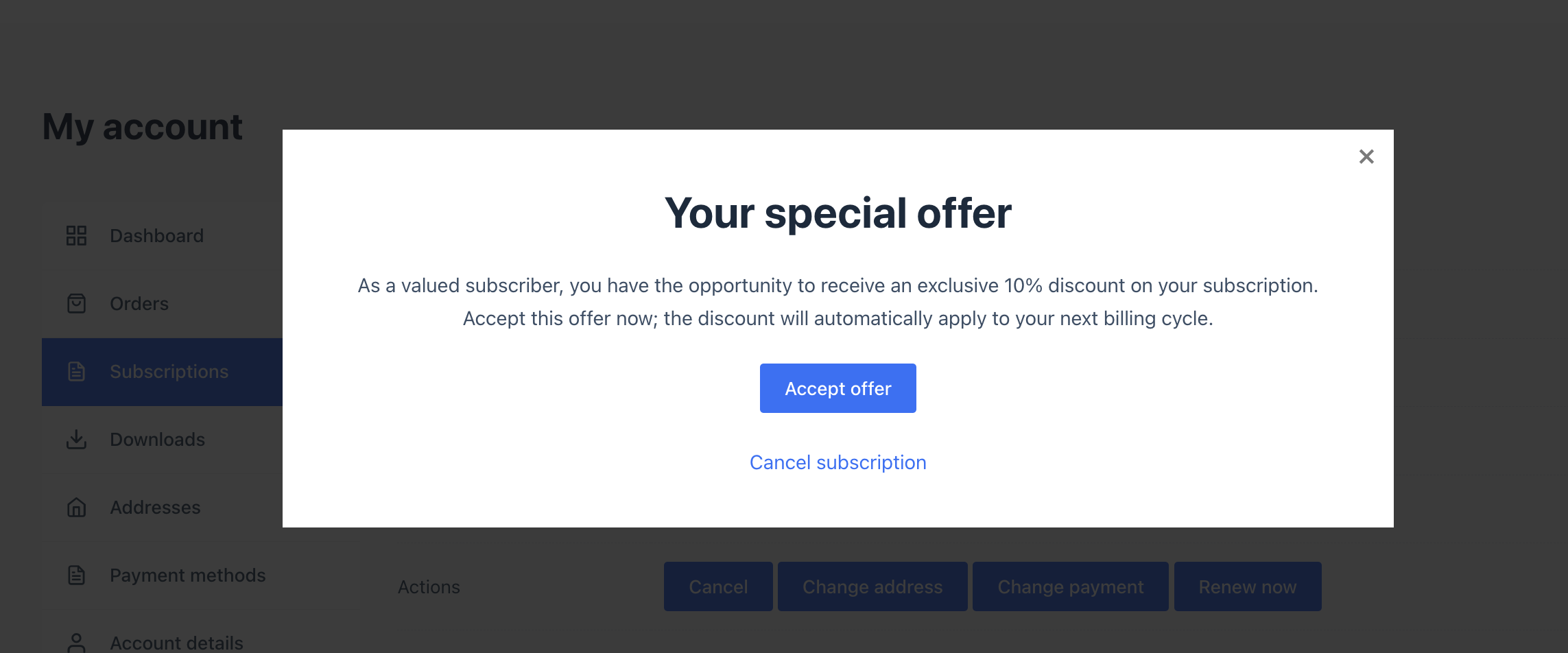 Discount offer popup shown after the survey