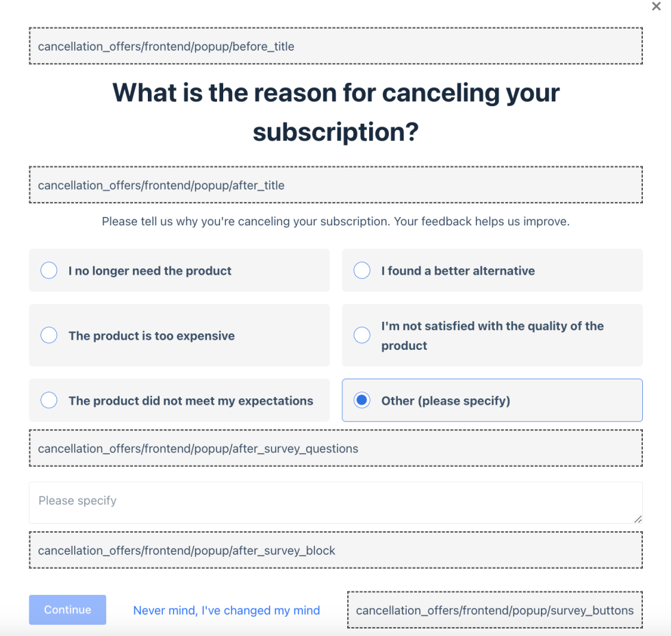 Hook locations in the survey popup