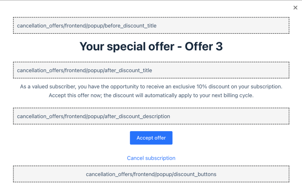Hook locations in the discount offer popup