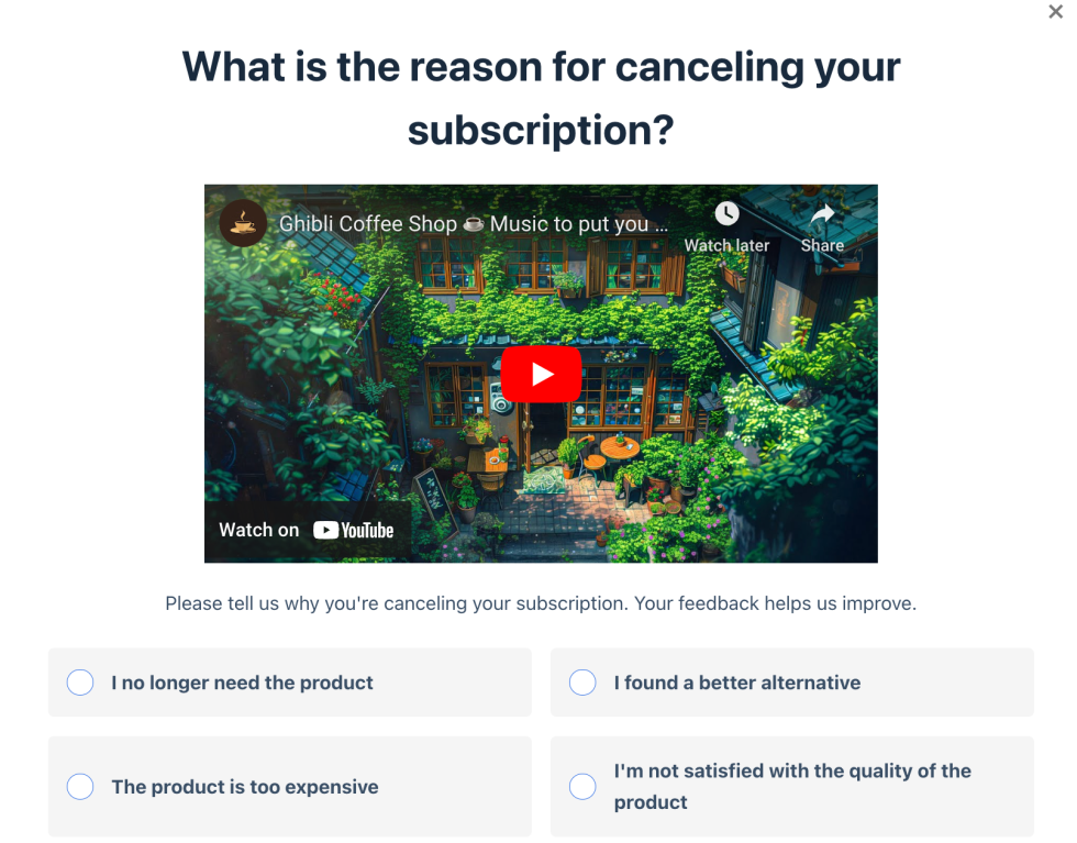 Video embedded in the survey popup