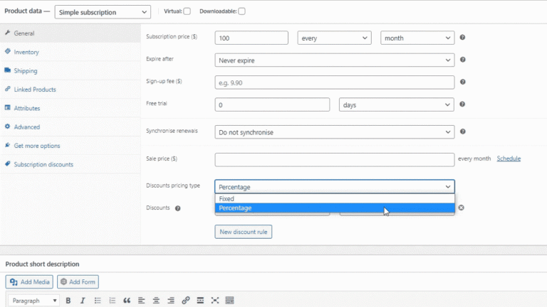 Setting up percentage discounts for subscription renewals