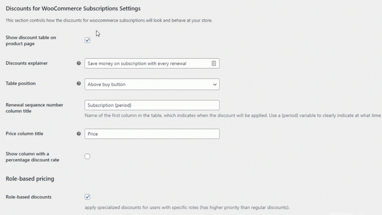 Customizing the discount table and text explainers