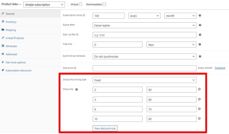 Fixed discount setup at the product level