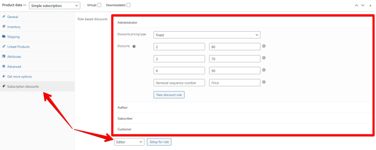 Role-based discount configuration