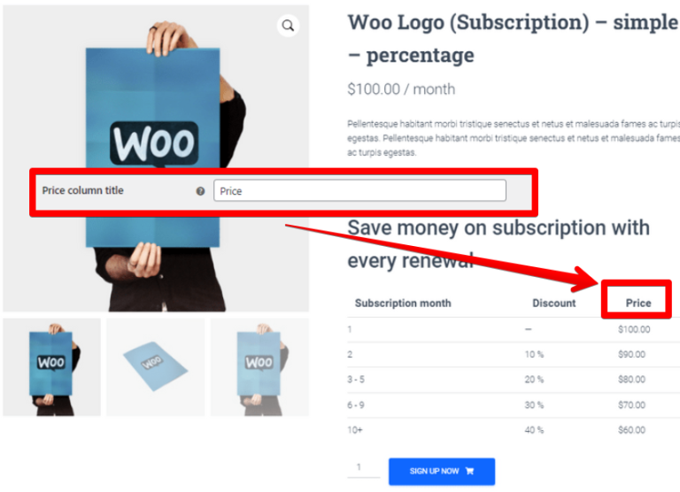 Price column with applied discounts