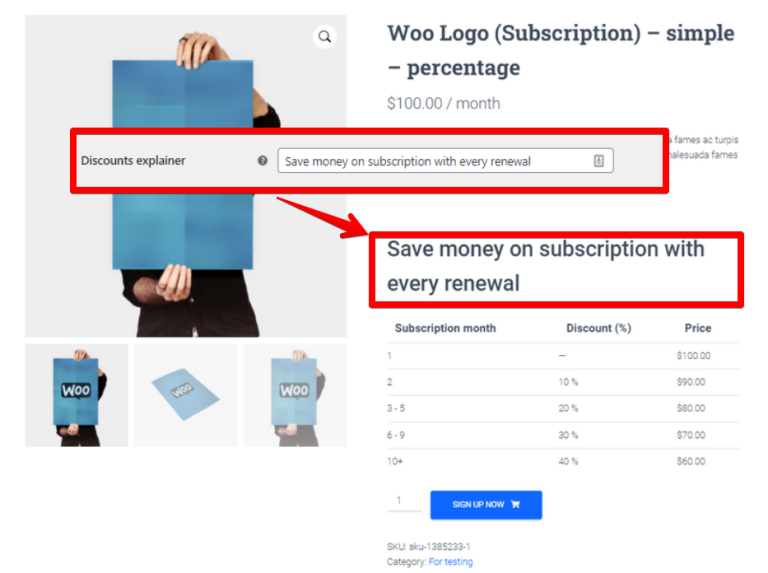 Customizable discount explainer text on the product page