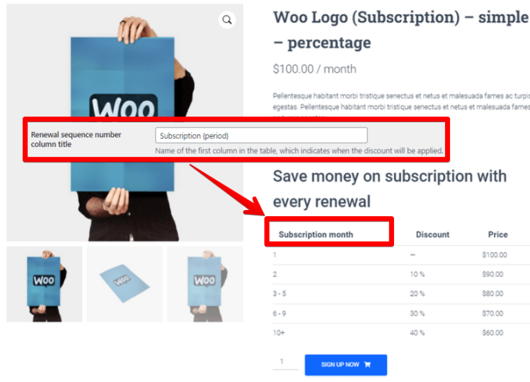 Discount sequence by subscription period in wp-admin