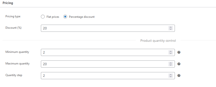 Pricing and quantity fields of a pricing rule