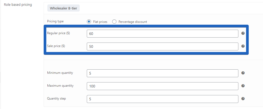 Role-based regular and sale price columns in the CSV file