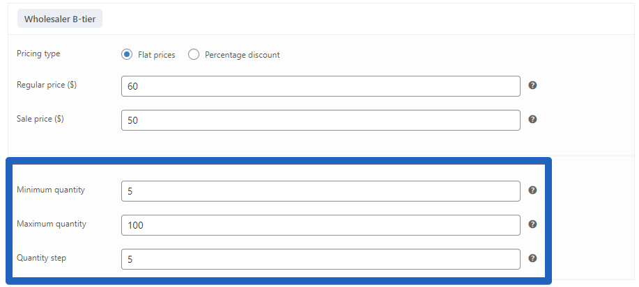 Quantity rule values in the CSV file