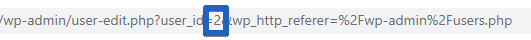 User ID visible in the address bar of the Edit User page